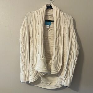 Islefield Womens Cream Cable Knit Open  Cardigan Sweater Wool/Cashmere Sz Small